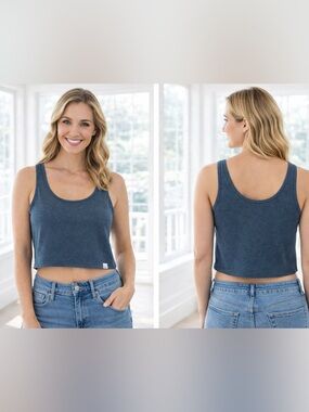 Vuori Navy Cotton Ribbed Crop Tank size Med GUC